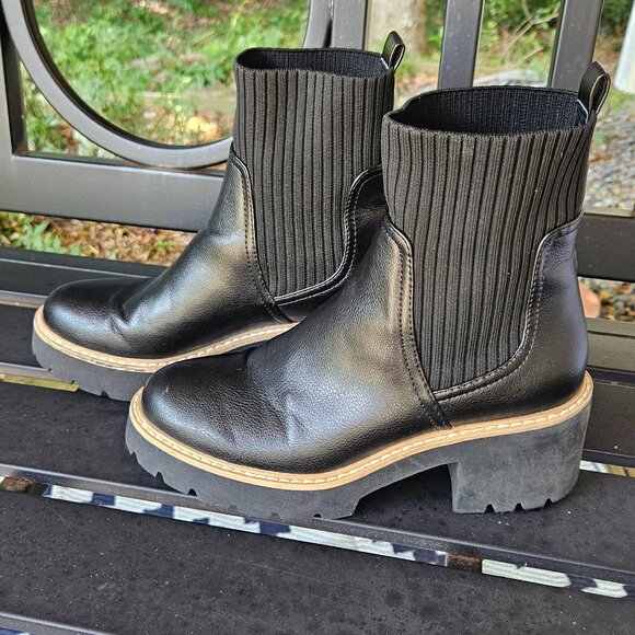Dolce Vita Platform Lug Sole Chunky Knit Sock Boots Women's Black sz 7 - Picture 1 of 3